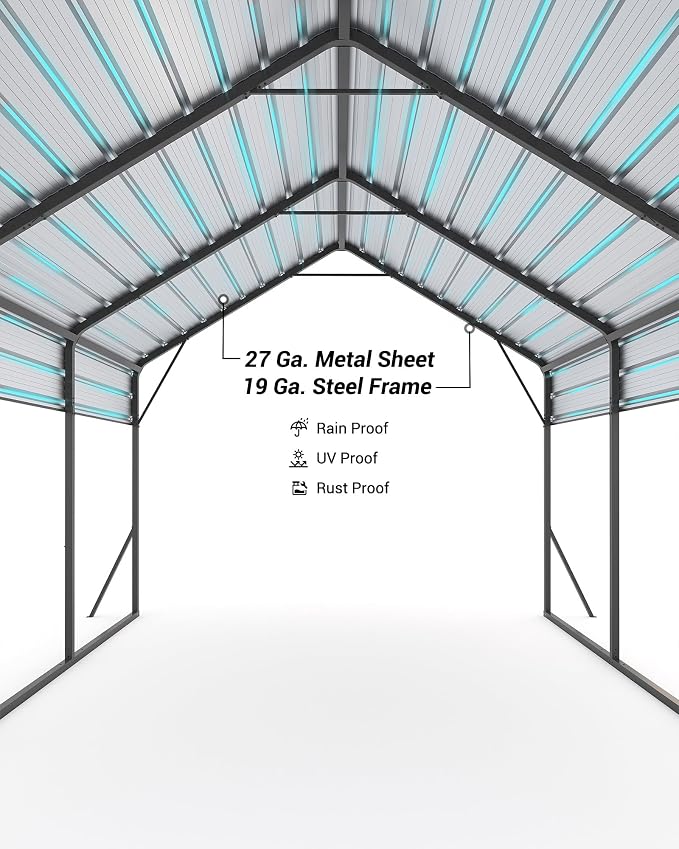 13'x16'x11' Metal Carport, Steel Heavy Duty Car Ports - Image 3