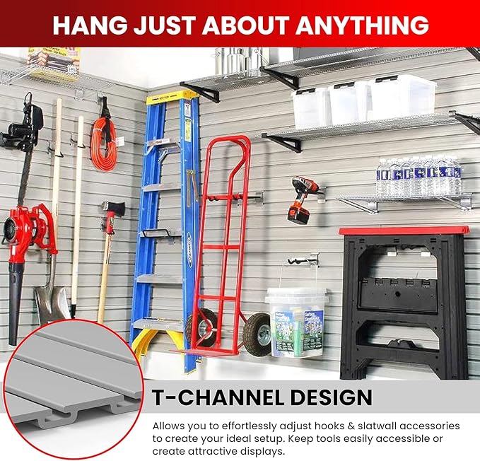 DLDIRECT Slatwall Panel Garage Wall Organizer: Heavy Duty Mounted PVC Rack - Image 4