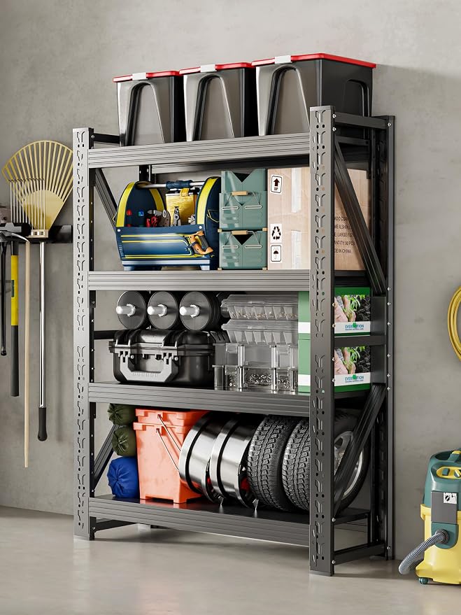 4-Tier Storage Shelves, Adjustable Industrial Metal Shelf System, 400lbs - Image 2