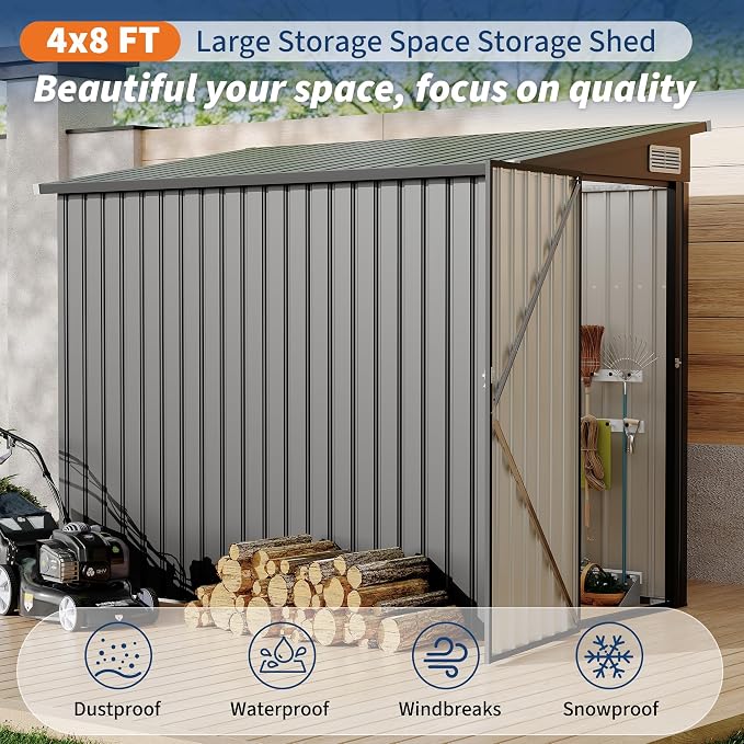 4×8 FT Lean to Storage Shed, Heavy-Duty Outdoor Metal Storage Shed, Garden Tool - Image 7