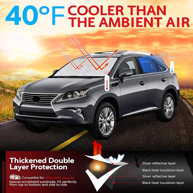 KAYZT Windshield Sun Shade for 2010-2015 Le-xus RX350/RX350h/RX450/RX450h - Image 2