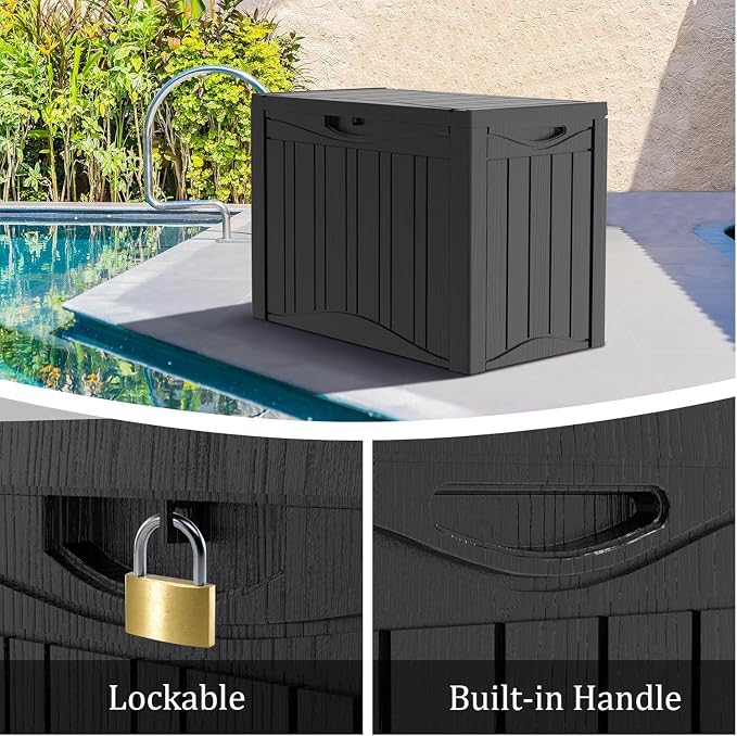 45 Gallon Lockable Resin Deck Box, Waterproof & UV-Resistant Outdoor Storage Box - Image 4