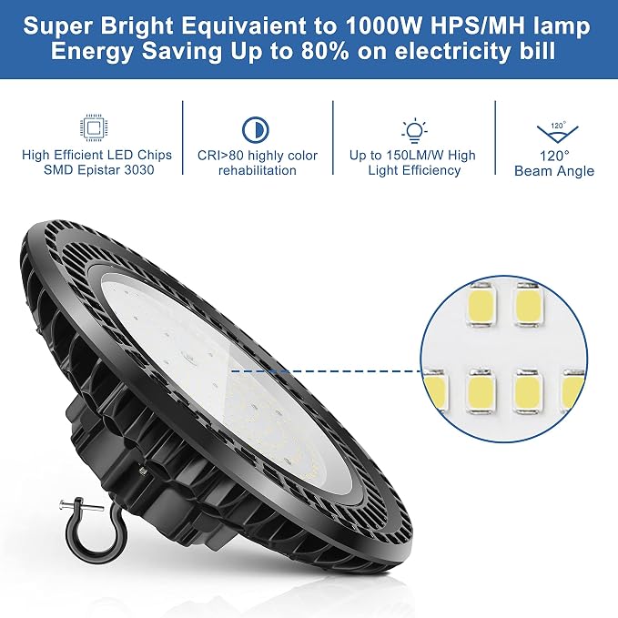 300W LED High Bay Light, UL&DLC Listed 41000LM Dimmable UFO High Bay Lights - Image 2