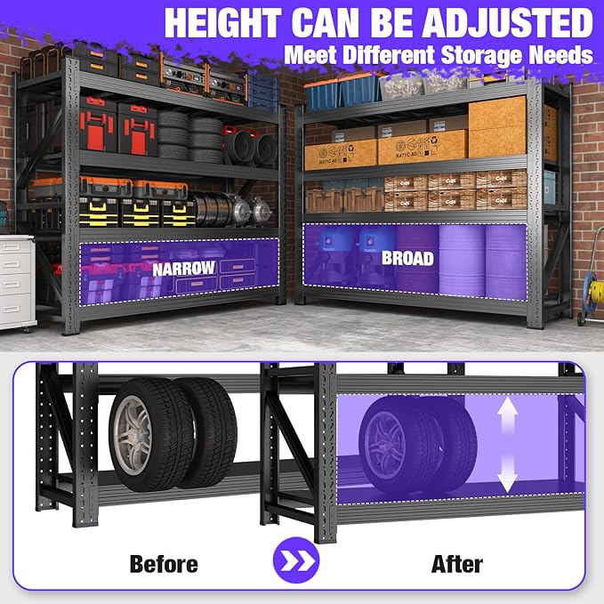 Metal Garage Shelving Unit, Heavy Duty 4-Tier Adjustable Storage Rack, 6000 LBS - Image 3
