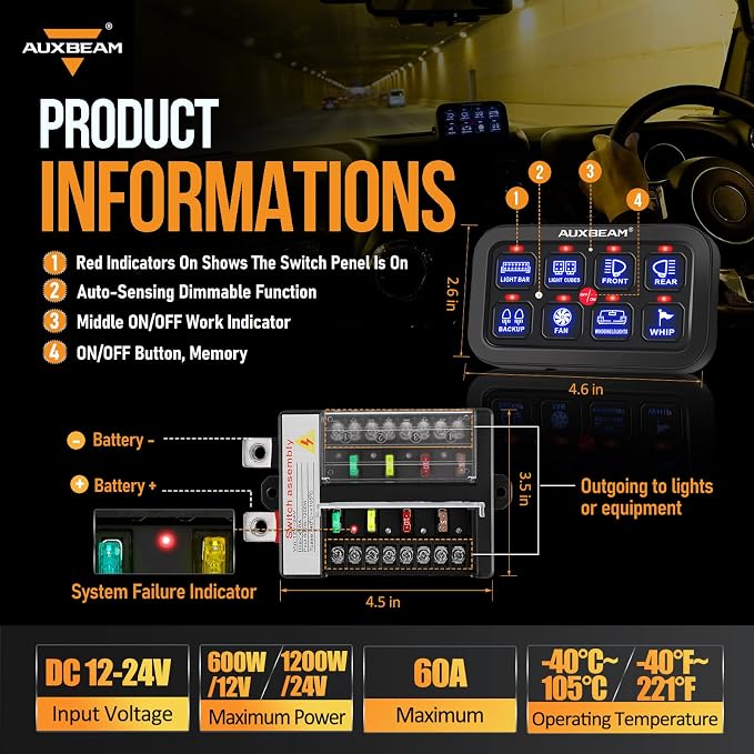 Auxbeam 8 Gang Switch Panel BB80 Universal Circuit Control Relay System - Image 2