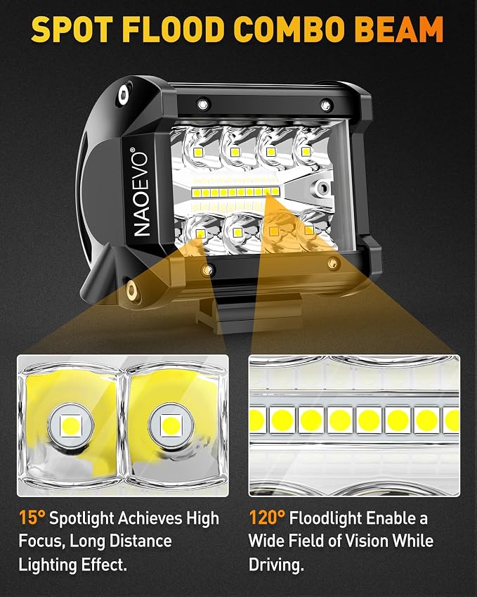 NAOEVO 4 Inch LED Pod Lights, 480W 48, 000LM LED Fog/Driving/Off Road Lights - Image 4