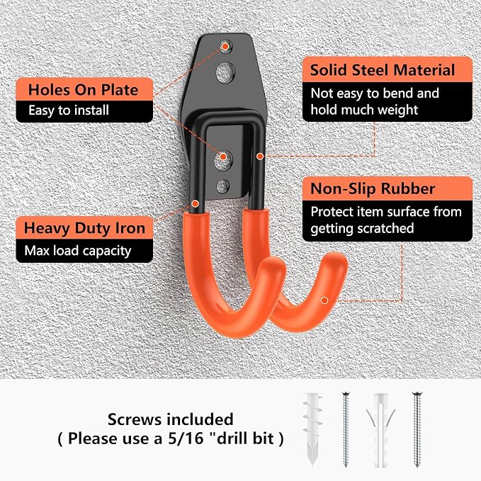 8 Pack 4.7x2.6 Inch Utility Steel Wall Mount Heavy Duty Garage Hooks - Image 3