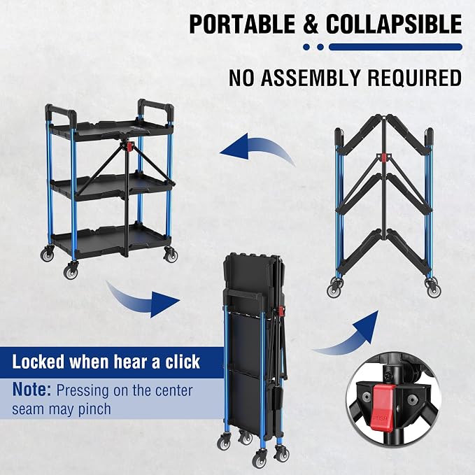 WORKPRO 3-Tier Collapsible Service Cart, 210 LBS Foldable Utility Service Cart - Image 2
