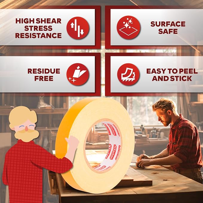 XFasten Bulk Double Sided Woodworking Tape 1-inch, 592 Feet Total Residue-Free - Image 3