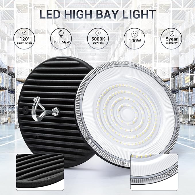 100W UFO Led High Bay Light, IP66 Waterproof, 15050LM 5000K Daylight Area - Image 3