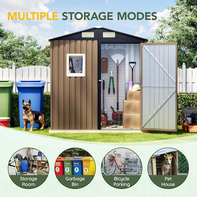 Breezz 6x4FT Outdoor Steel Storage Shed, Lockable Doors, Compact Metal Tool Shed - Image 4