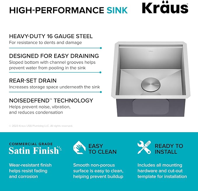 KRAUS Kore 17-Inch Undermount Workstation 16 Gauge Single Bowl Stainless Steel - Image 5