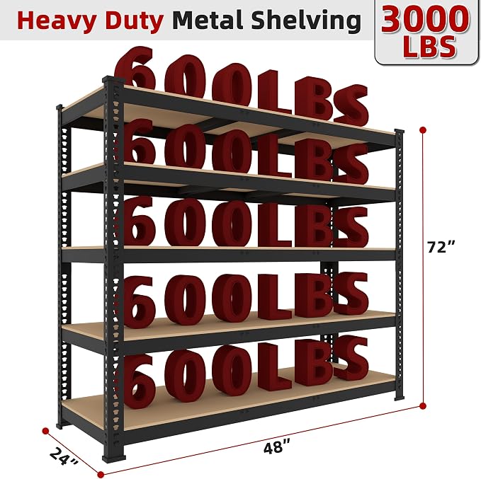 6 Packs 48" W x 24" D x 72" H Adjustable Garage Storage Shelves - Image 2