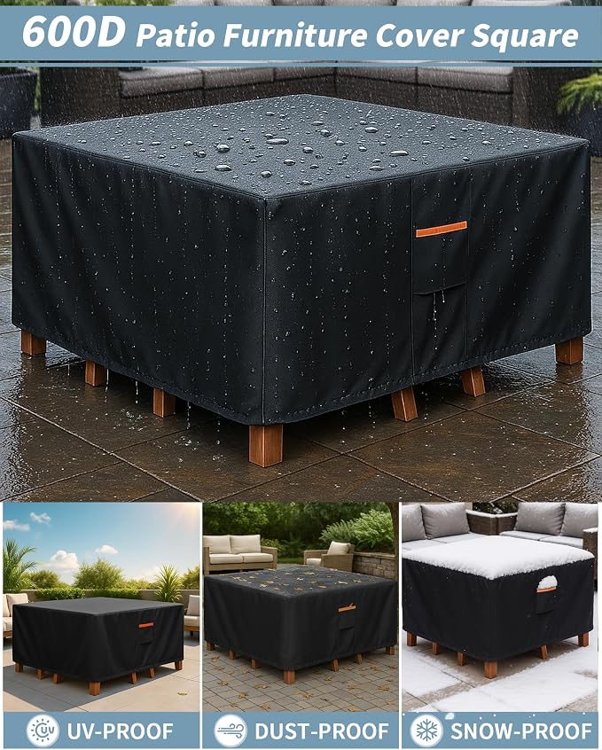 Outdoor Waterproof Furniture Cover, 86W x 86L x 28H inches Heavy Duty 600D - Image 6