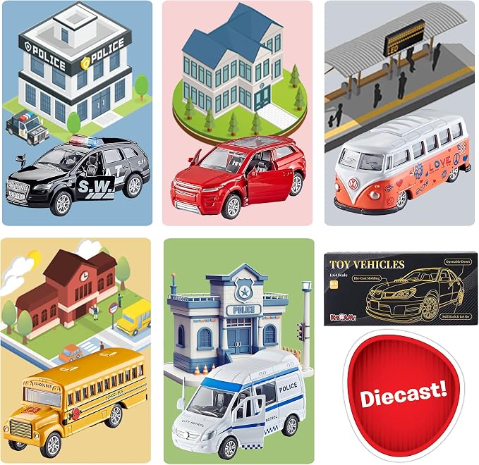 KIDAMI Die-cast Metal Toy Cars Set of 5, Openable Doors, Pull Back Car - Image 3
