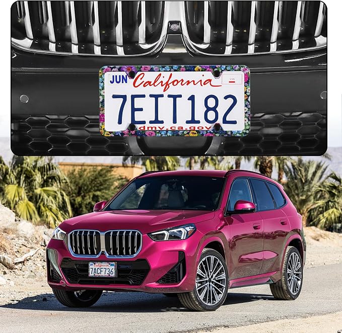 LivTee Flower Floral License Plate Frames, 4 Holes Stainless Steel License - Image 2