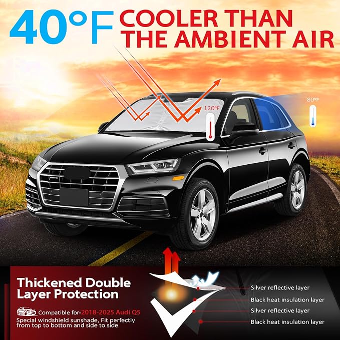KAYZT Windshield Sun Shade for 2018-2025 2026 Audi Q5 SUV Foldable Sunshade - Image 2