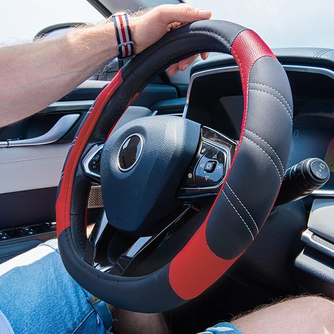 CAR PASS Line Rider Microfiber Leather Sporty Steering Wheel Cover Universal - Image 2