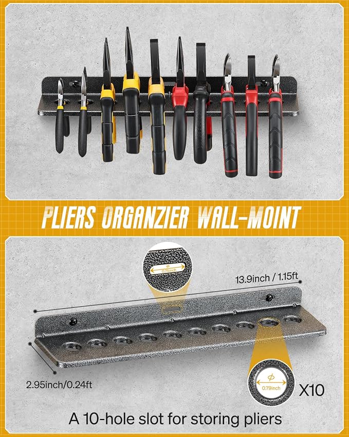 Wall Mount Screwdriver Organizer, Pliers Holder, Hammer Rack, 17x8.5-inch - Image 3