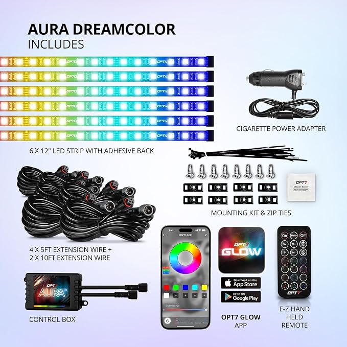 OPT7 Aura DreamColor RGB-IC Car Interior Ambient Light, Color Chasing Light Kit - Image 8