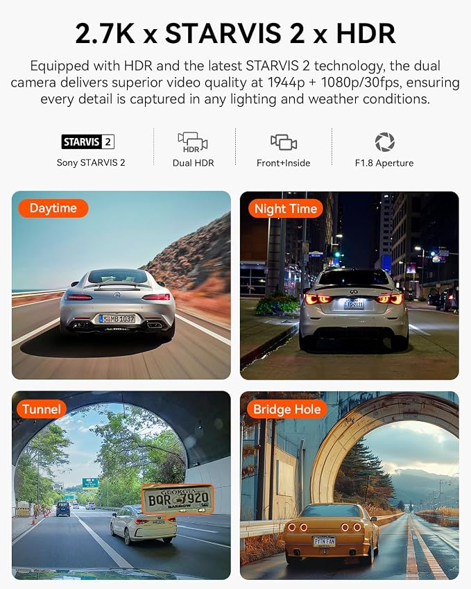 Vantrue N2X 2.7K Uber Dash Cam Front and Inside, 5G WiFi Dual Dash Camera - Image 2
