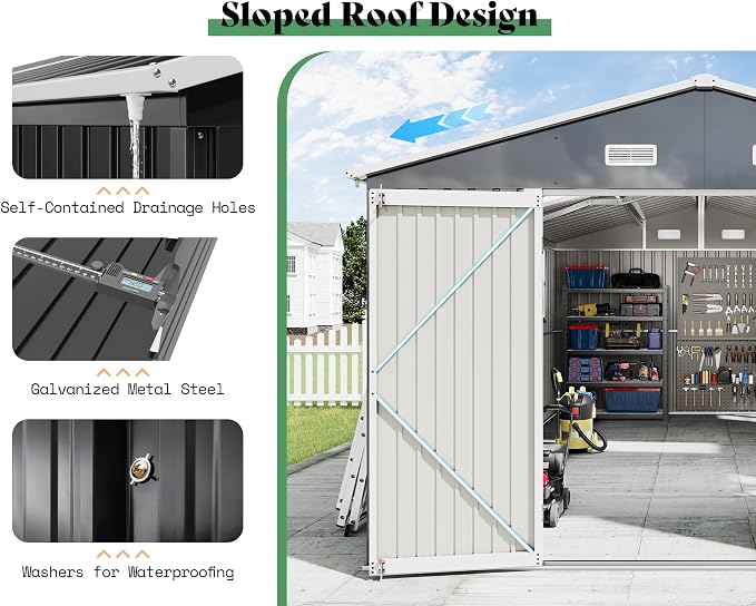 AMERLIFE 10x16.3x7 FT Galvanized Steel Storage Shed - Image 7