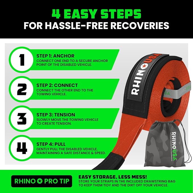 Rhino USA Recovery Tow Strap- 20, 024lb Break Strength- Emergency Recovery - Image 6