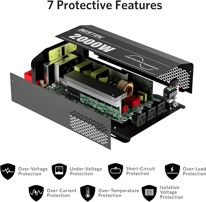 BESTEK 2000 Watt Pure Sine Wave Power Inverter, 12V DC to 110V/120V AC Inverter - Image 2