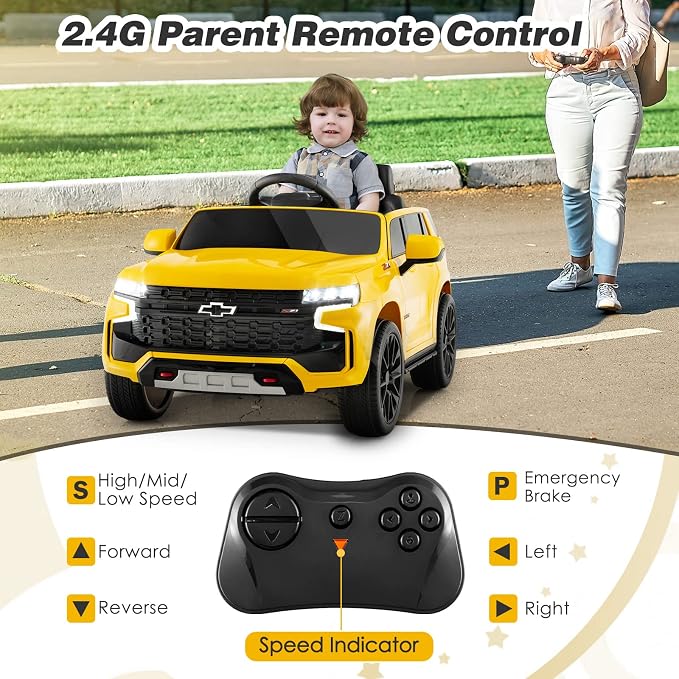 HONEY JOY Ride On Truck, 12V Licensed Chevrolet Tahoe, Chevy Electric Vehicle - Image 5