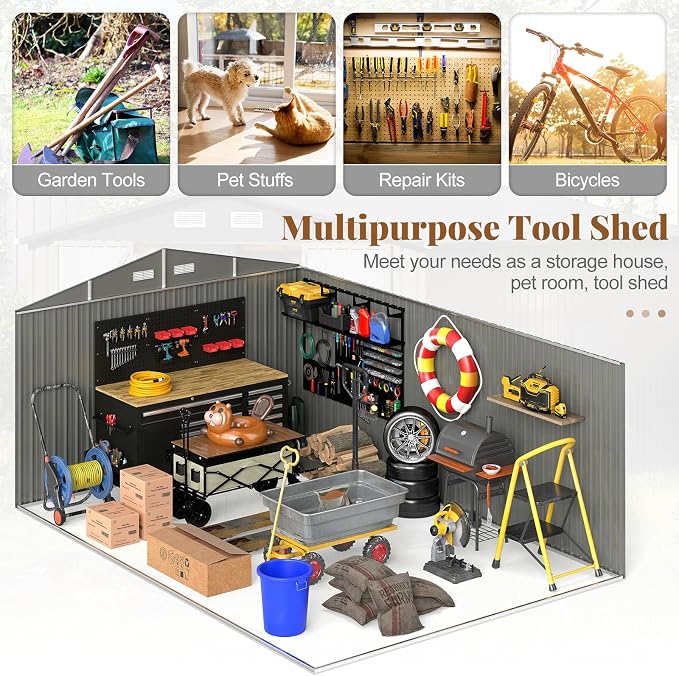 Goplus 10 x 14 FT Outdoor Storage Shed, Large Garden Tool House w/Improved - Image 8