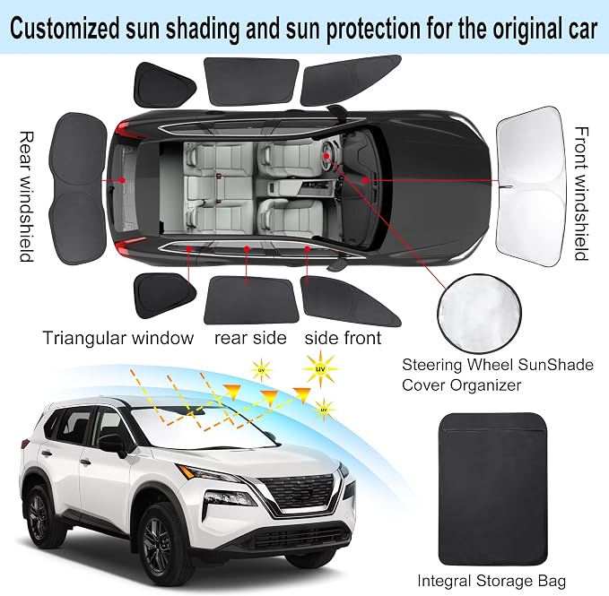 TINGLU Window Shades for Nissan Rogue 2021-2024 2025 Accessories Car Side Full - Image 3
