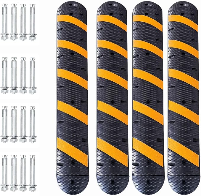 4 PCS 6FT Speed Bumps Wite End for Road, Heavy-Duty 25, 000 lbs Capacity by GarveeTech