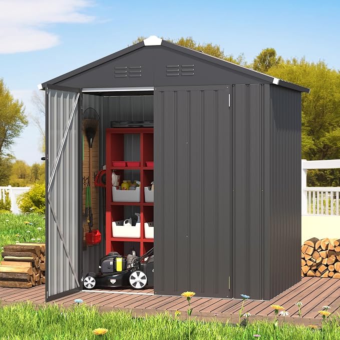 AECOJOY Shed 6' x 4' Storage Shed, Dark Grey Metal Sheds & Outdoor Storage - Image 5