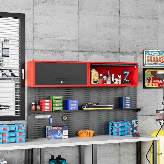 Metal Storage Cabinet Black&Red Wall Cabinets - Image 2