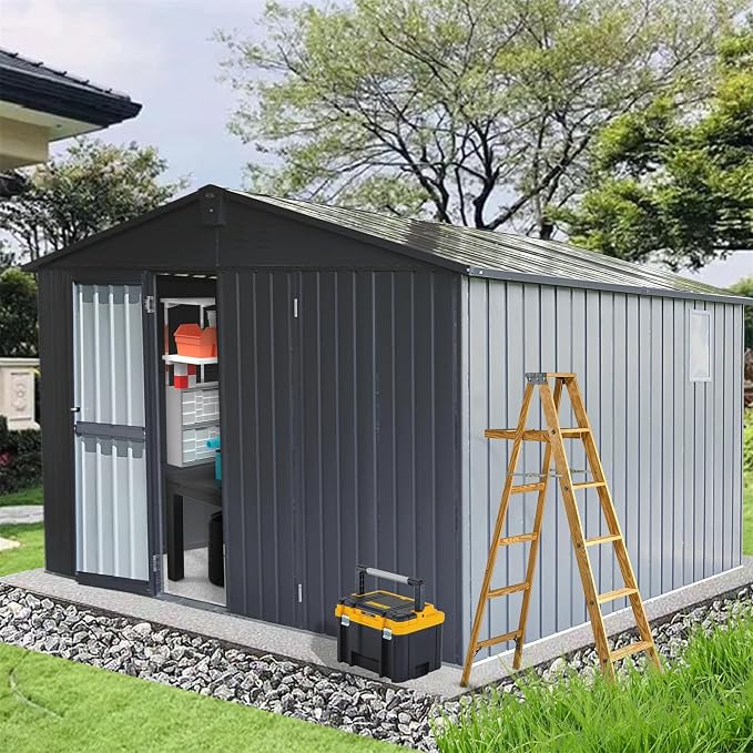 IKERY Extra Large Galvanized Steel Storage Shed 11' x 12.5' - Image 8