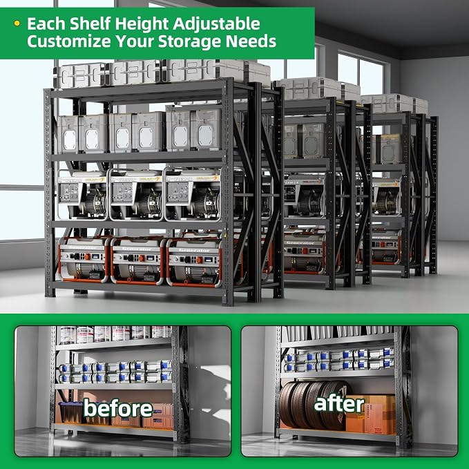 3000LBS Heavy Duty Storage Shelves, 4-Tier Adjustable Garage Organization - Image 4