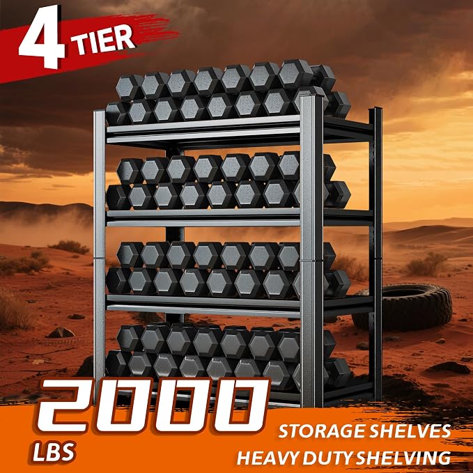 54''H Heavy Duty Metal Shelving Unit, 2000 lbs Total Capacity, Dual-Layer Column - Image 3