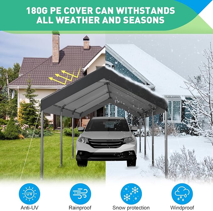 12X20 Ft Heavy Duty Carport Canopy, Portable Garage, Car Tents, Reinforced - Image 3