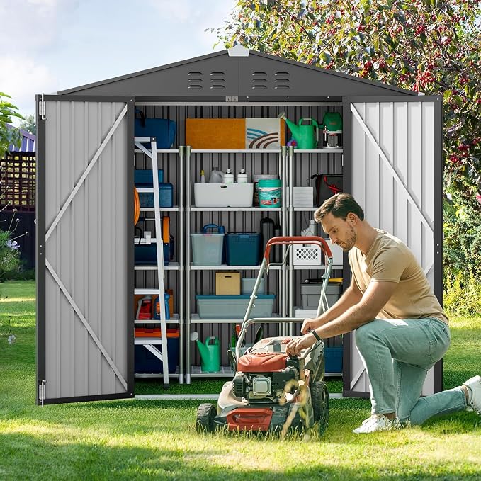 Gizoon Outdoor Storage Shed 6 x 4 FT, Galvanized Metal Garden Shed - Image 3