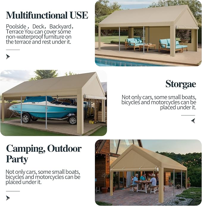 Shintenchi Carport 10' x 20' Heavy Duty Portable Garage, Car Port Canopy - Image 5