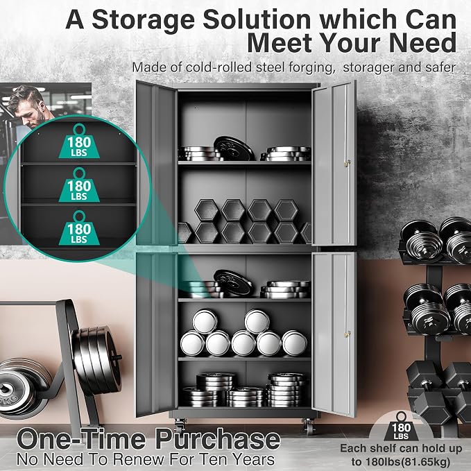 Metal Storage Cabinet with Wheels, Rolling Garage Storage Cabinet with Lock - Image 4
