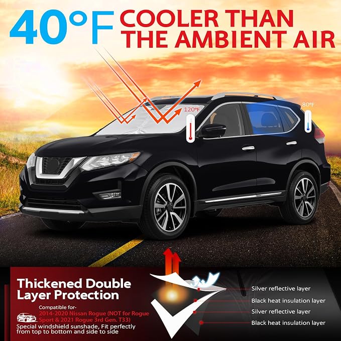 KAYZT Windshield Sun Shade for 2014-2020 Nissan Rogue SUV Foldable Sunshade - Image 2