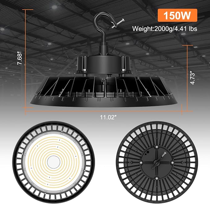 LED High Bay Lights, Super Bright 150W UFO High Bay LED Shop Lights, 22500LM - Image 6