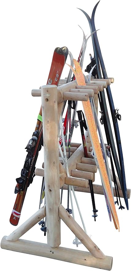 17-Pair Freestanding Skis + Snowboard Log Rack, Standing Shorter Ski Storage - Image 4