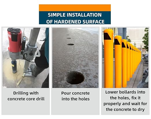 58" Pour in Place Steel Bollard Post, 5-1/2" OD Safety Bollard Yellow Powder - Image 5