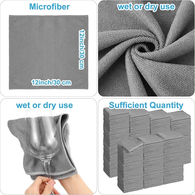 Tenare 100 Pack 12'' x 12'' Microfiber Cleaning Cloths Reusable Cleaning Rags - Image 2