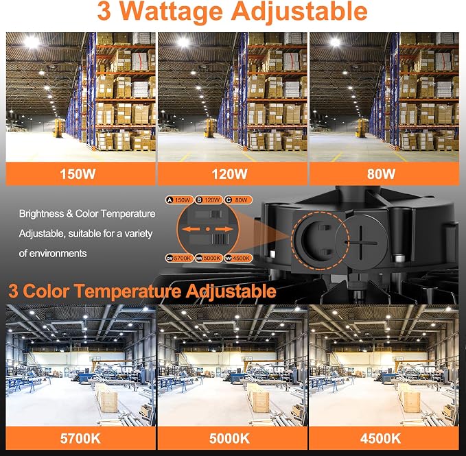 LED High Bay Lights, 150W UFO High Bay LED Shop Lights, 22500LM Adjustable CCT - Image 5