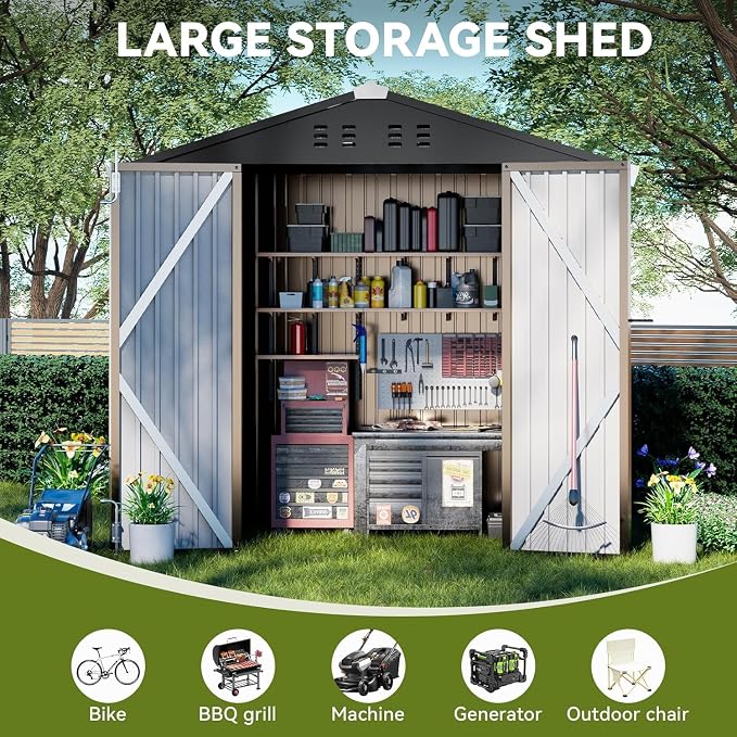 COMHOMA Shed Outdoor Storage Shed Metal, Lockable Doors Tool Sheds - Image 4