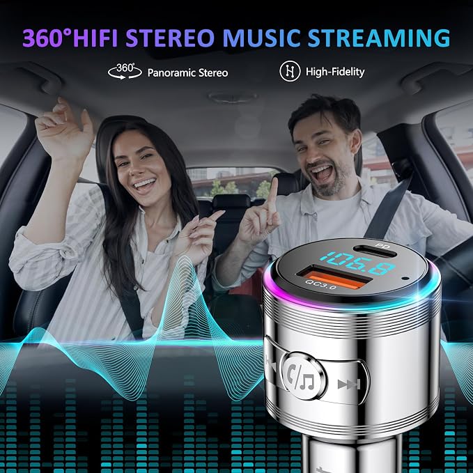 Bluetooth Transmitter for Car, LENCENT Full Metal Bluetooth 5.3 Car Adapter - Image 3