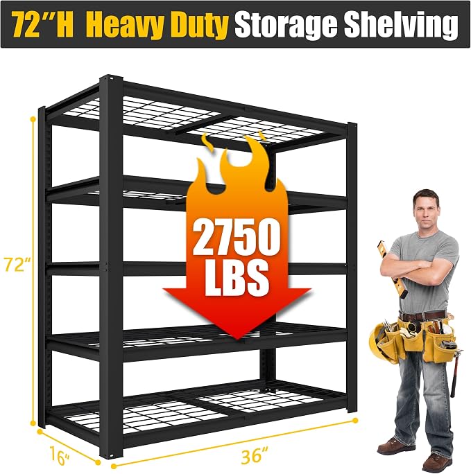 PrimeZone Heavy Duty Garage Shelving 5 Tier Heavy Duty Storage Shelves - Image 3